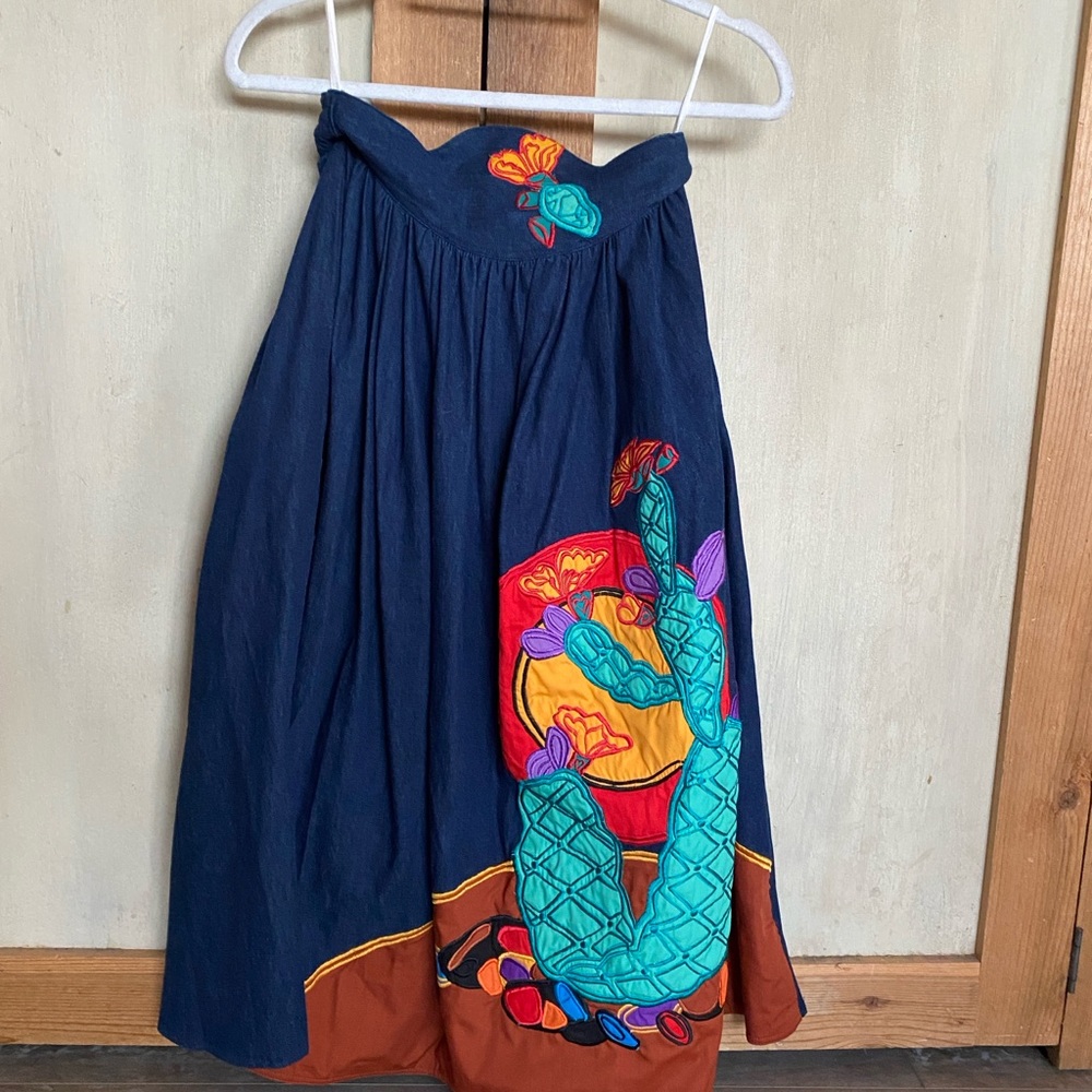 Vintage Cotton Embroidered Navy and Brown Skirt - Picture 5 of 5